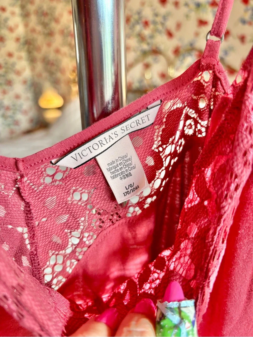 victoria’s secret deep rose lace slip dress y2k romantic coquette cottagecore L